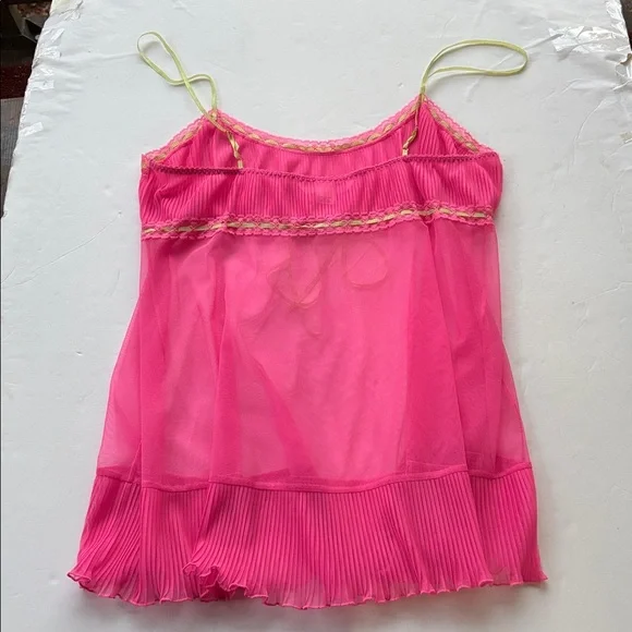 Vintage y2k Victoria Secret Large Pink Green Sheer Milkmaid Babydoll Slip Dress - Picture 4 of 17